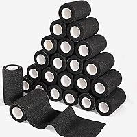 LDIWEE 24 Rolls Self Adhesive Bandage Wrap, 4 Inch x 5 Yards Black Athletic Tape Grip Tape, Flexible Non Woven Cohesive Bandage Wrap Vet Wrap, Ankle Sprains Swelling First Aid Medical Tape, Coban Wrap