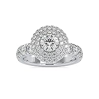Certified Halo Vintage Engagement Ring Studded with 1.6 Ct IJ-SI Side Round Natural & 0.75 Ct Center Round Moissanite Diamond in 14K White/Yellow/Rose Gold for Women on Her Engagement Ceremony