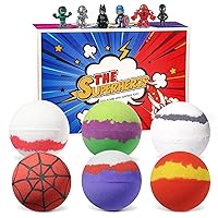 Bath Bombs for Kids with Surprise Inside, 6 Large Organic Kids Bath Bombs with Superhero Toys, Natural Bubble Bath Fizzy, Kids Christmas Gifts, Christmas Stocking Stuffers for Kids