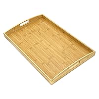 Natural Bamboo Serving Tray Extra Large Rectangular with Handles for Food, Drinks, Storage, Decor, Vanity, Breakfast, Parties, Weddings, Picnics(23.6” x 15” x 2.35”, Natural)