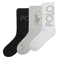 Polo Women’s Tonal Logo Crew Socks 3 Pair Pack, Multi-Color, Shoe size 4-10