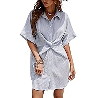 CUPSHE Shirt Dress for Women Button Down Stripe Short Sleeves Short Underneath Casual