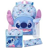 Disney Lilo and Stitch Girls Backpack | Kids Alien Character Merchandise 3D Ears School Rucksack Pencil Case and Water Bottle | Back to School Bag Gifts, Blue, One Size, Rucksack Backpacks