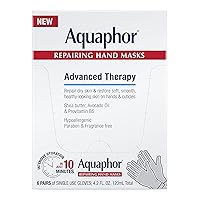 Aquaphor Repairing Hand Masks, Moisturizing Gloves for Dry Hands, Hand Moisturizer for Dry Skin with Avocado Oil and Shea Butter, Pack of 6