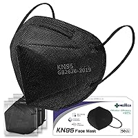 Medtecs KN95 Face Masks Disposable - Individually Wrapped, 5 Ply Protection & Extra Wide Elastic Ear Loops Design, ≧ 95% Filtration Efficiency | Mask Extender included, 50 PC - Black