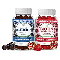 Lunakai Biotin & Elderberry Gummies Bundle - Gummy for Hair Growth, Skin Glow and Stronger Nails with Vitamin C and E - Immune Support Supplement for Adults and Kids