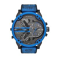 Diesel Mr. Daddy 2.0 Stainless Steel and Nylon/Silicone Chronograph Men's Watch, Color: Blue (Model: DZ7434)