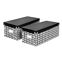 Snap-N-Store CD Storage Box - Pack of 1/2 - Durable Disc Holder with Lid to Store for Discs (2 Pack - DVD, Houndstooth)