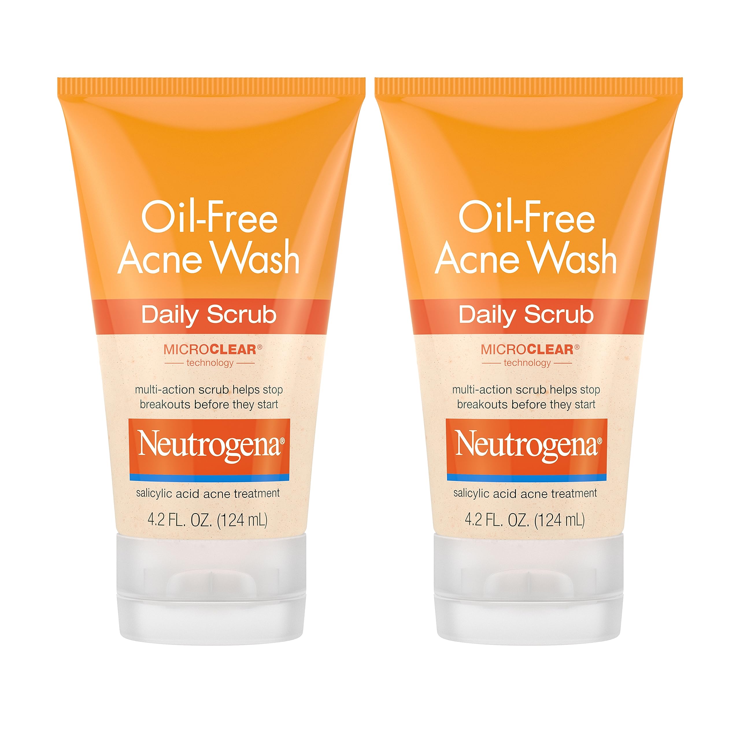 Neutrogena Oil-Free Acne Face Scrub, 2% Salicylic Acid Acne Treatment, Daily Face Wash to help Prevent Breakouts, Exfoliating Facial Cleanser for Acne-Prone Skin, Twin Pack, 2 x 4.2 fl. Oz