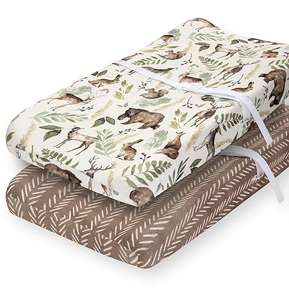 Pobibaby - 2 Pack Premium Changing Pad Cover - Ultra-Soft Cotton Blend, Stylish Woodland Pattern, Safe and Snug for Baby (Wildlife)