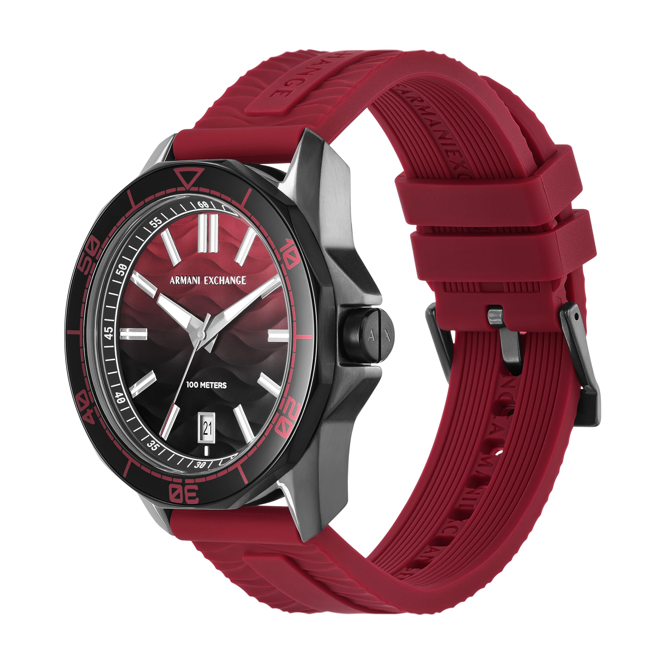 A|X ARMANI EXCHANGE Men's Three-Hand Date Red Silicone Band Watch (Model: AX1953)