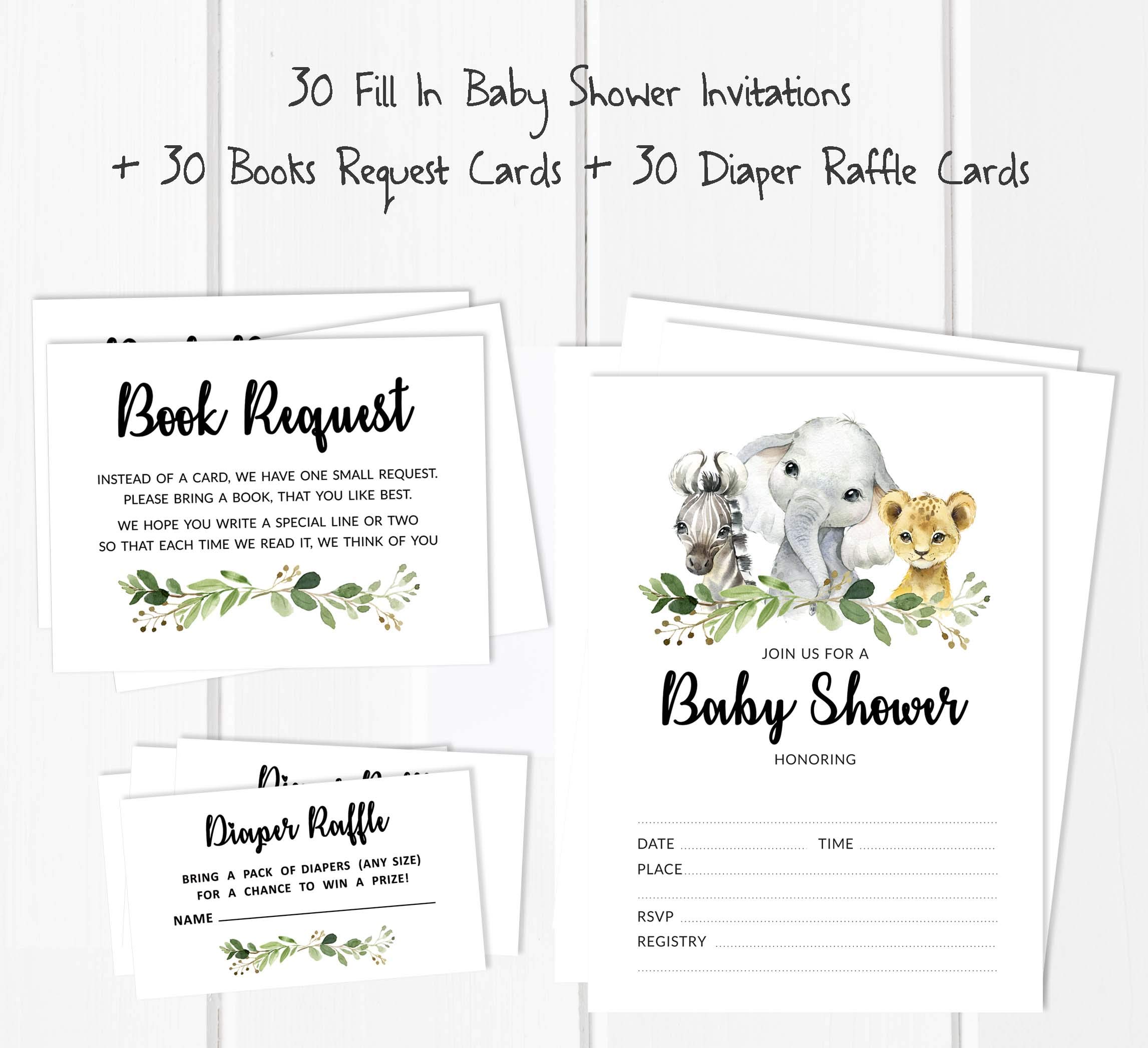Inkdotpot Set Of 30 Safari Baby Shower Invitations-Diaper Raffle Tickets And Baby Shower Book Request Cards Jungle Animals Invites Its A Boy Its A Girl