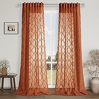 Hokibero Burnt Orange Sheer Curtains 90 Inch Curtains 2 Panel for Living Room Sheer Back Tab Muted Pottery Clay Fall Color Window Decor Bohemian Curtains for Bedroom, Pale Copper Rust Terracotta