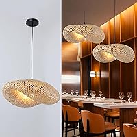 SUNLLOK Bamboo Plug in Large Chandelier for Kitchen Island, Industrial Woven Wicker Ceiling Hanging Lamp, Basket Rattan Lampshade Pendant Light Fixture for Living Room, Dining Room, Bar Restaurant