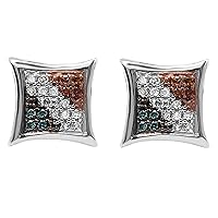Dazzlingrock Collection 0.10 Carat (ctw) Round Blue, White & Red Diamond Kite Stud Earrings 1/10 CT