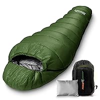 Backpacking Sleeping Bag Camping Gear - Mummy Sleeping Bag For Adults/Teens w/ Pillow, Bag - Outdoor Lightweight Weather Proof Sleeping Bag - Camping, Hiking Traveling - SereneLife