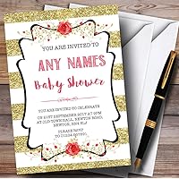 Gold Stripes Any Age Invitations Baby Shower Invitations