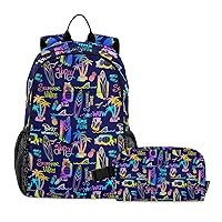 Kids School Backpack with Lunch Box, Summer Pattern with Surfboards Elementary BookBag Set for Girls Boy