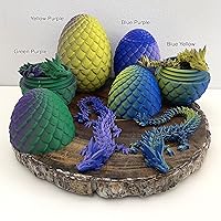Crystal Dragon and Dragon Egg, Articulated Adult Crystal Dragon 4 Options Dual Color Matte Finish, Fidget Toy Dragon • CinderWing 3D Dragons -D001-S1 (Blue Yellow, Dragon + Egg 15 Inches)