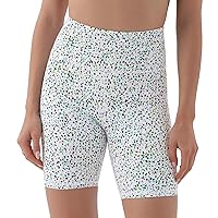 PERSIT Women's High Waist Print Workout Yoga Shorts with 2 Hidden Pockets, Non See-Through Tummy Control Athletic Shorts