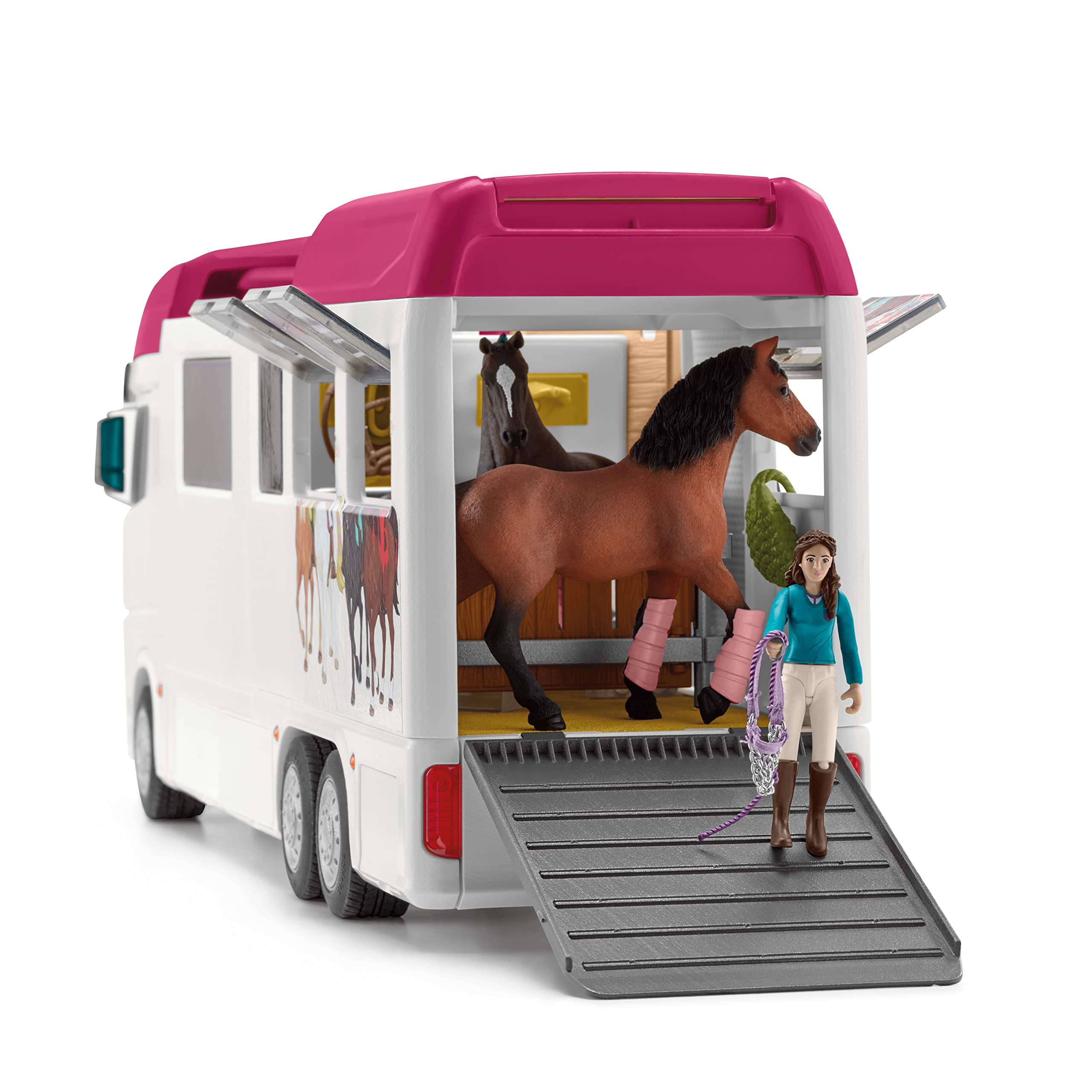 Schleich Horse Club - Horse Transporter, 97 Piece Playset with Horse Trailer, 3 x Horses, Collectible Animal Toys and Horse Riding Figurines for Children Aged 5+