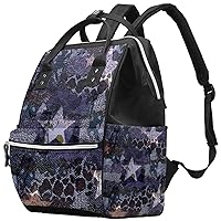Stars Animal Prints on Denim Diaper Bag Backpack Baby Nappy Changing Bags Multi Function Large Capacity Travel Bag