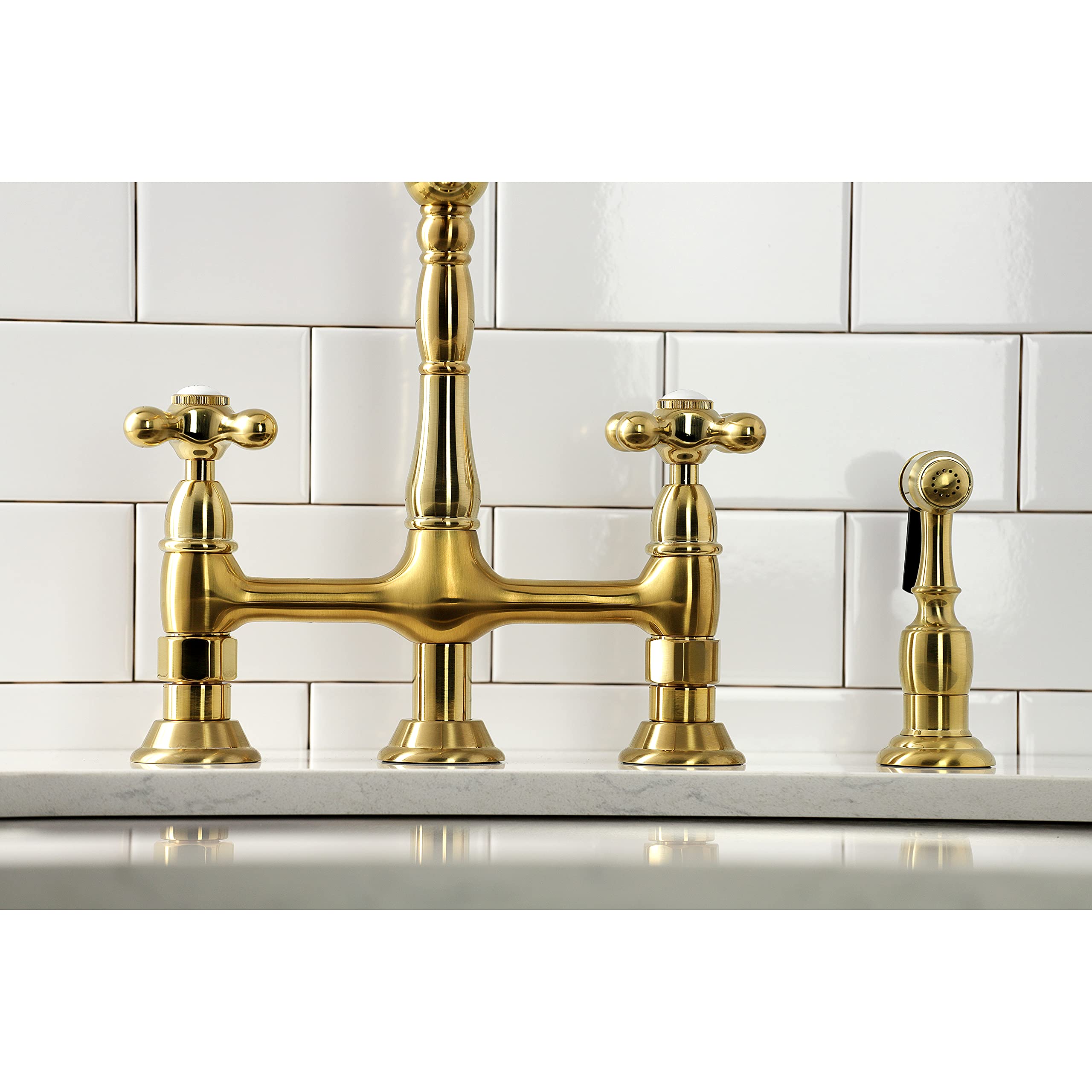 Kingston Brass KS1277AXBS Heritage 8-Inch Kitchen Faucet with Brass Sprayer, Brushed Brass