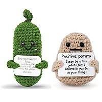 Hoedia Handmade Emotional Support Pickle + Positive Potato Gifts Cucumber Crochet Doll Inspirational Gifts for Friend Birthday Women Coworkers College Students - Cute Funny Knitted Stuff