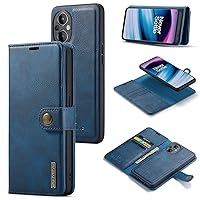 Luxury 2-in-1 Split Leather Detachable Wallet Magnetic Phone Case for Oneplus 10 9 8 Pro R T Nord N200 N20 5G 2 6, Card Holder Back Cover(Blue,for Oneplus Nord N200)