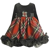 Bonnie Jean Little Girls' Dress Stretch Velvet Bodice To Taffeta Plaid Skirt