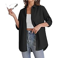 J.VER Womens Oversized Button Down Shirts Casual Long Sleeve Lightweight Breathable Solid Cotton Blouse Office Dress Shirt