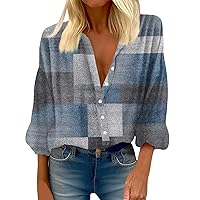 Oversized Button Down Shirts for Women Vintage 3/4 Sleeve Womens Shirts Dressy Casual Women Tops Trendy Blouses