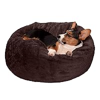 Furhaven Soft & Cozy Dog Bed for Medium/Small Dogs, Refillable w/ Removable Washable Cover & Liner, For Dogs Up to 35 lbs - Plush Faux Fur Bean Bag Style Ball Bed - Espresso, Medium