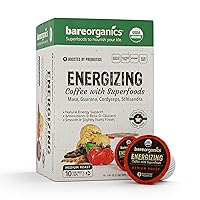 Energy Medium Roast Coffee, Organic, 10 K-Cup Pods, Superfoods & Probiotics Infused, Vegan, Gluten Free, 10 Single Serve Cups