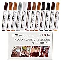 DEWEL Premium Furniture Touch Up Markers, 12 Colors Wood Scratch Repair Markers Kit, Perfect Wood Markers Pens for Scratches, Stains, Wood Floors, Tables, Bedposts