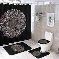 DNA Nucleic Acid Double Helix Circle Bathroom Sets 4 Pcs Bathroom Shower Curtain Set with Rugs Toilet Lid Cover Bath Decor