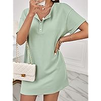 Summer Dresses for Women 2022 Half Button Drop Shoulder Dress Dresses for Women (Color : Mint Green, Size : X-Small)