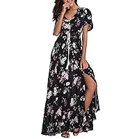 VintageClothing Women's Floral Maxi Dresses Boho Button Up Split Summer Casual Long Dress Beach Party Dress