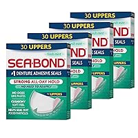 Secure Denture Adhesive Seals, Fresh Mint Uppers, Zinc-Free, All-Day-Hold, Mess-Free, 30 Count (Pack of 4)