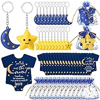 Baby Shower Keychain Decoration Little Star Baby Shower Favor for Guests Moon and Star Keychain Thank You Cards Organza Bag for Gender Reveal(300 Pcs)