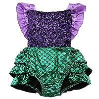 Baby Girls Mermaid Romper Dress Fly Sleeve Colorful Scale Print Tulle Splicing Tutu Bodysuit Summer One-Piece Clothes