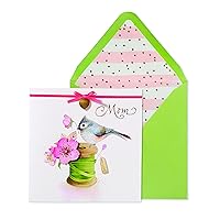 NIQUEA.D Mother's Day Card, Bird On Spool, Includes a Unique Sentiment and Coordinating Envelope (NMD-0019)