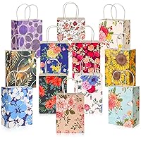 Tenceur 48 Pcs Small Floral Gift Bags with Handles Bulk 5.9 x 3.2 x 8.3 Inch Floral Paper Treat Bags Vintage Reusable Flower Tea Party Favors for Women, Men, Birthday, Wedding, Christmas, 12 Designs