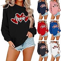 Long Sleeve T Shirts for Women Heart Patterned Crewneck Long Sleeve Shirt Date Fashion Plus Size Tops for Women