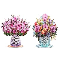 Paper Love HugePop Flower Bouquet Pop Up Cards 2 Pack - Includes 1 Cherry Blossom Flower Bouquet and 1 Spring Flower Bouquet, Gift For All Occasion - Jumbo 10