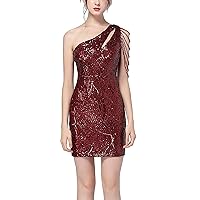 Azuki Women's Beaded Sequin Mini Dress One Shoulder Sleeveless Semi Formal Dress