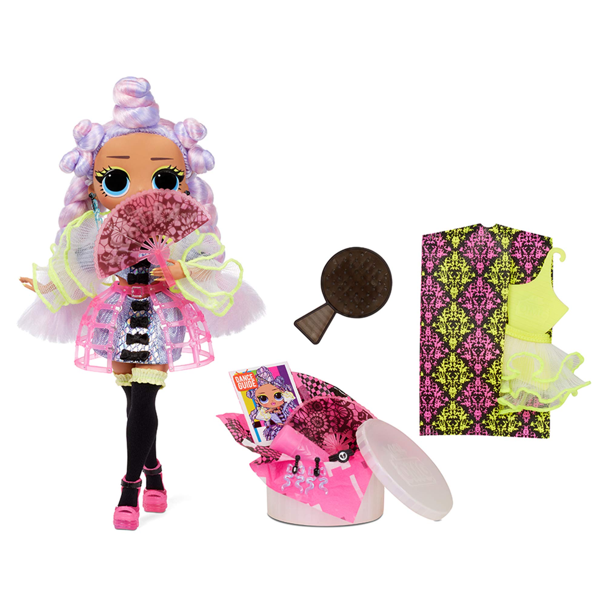 L.O.L. Surprise! OMG Dance Miss Royale Fashion Doll with 15 Surprises Including Magic Black Light, Shoes, Hair Brush, Doll Stand and TV Package - Great Gift for Girls Ages 4+