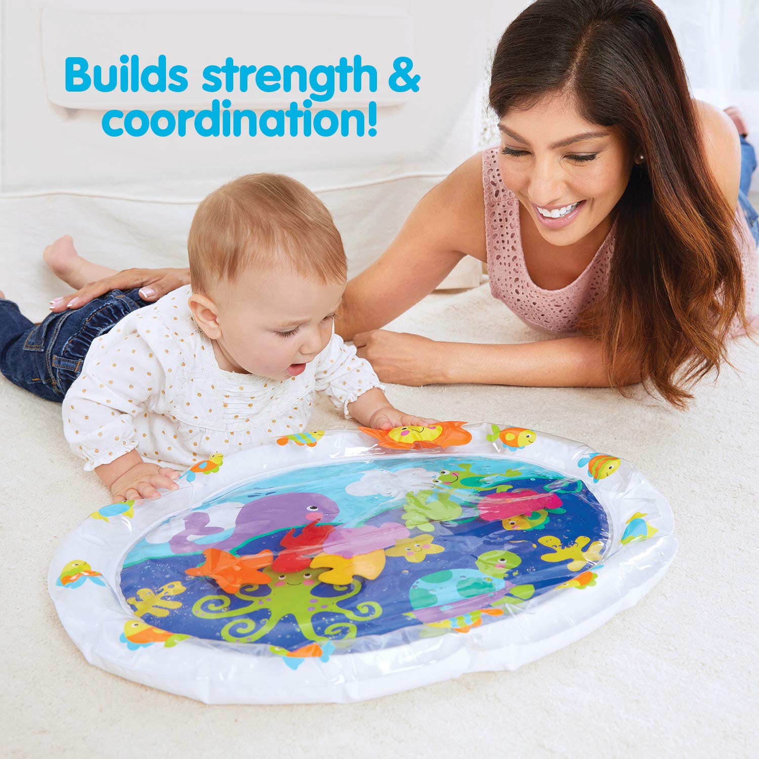 Kidoozie Pat 'n Laugh Water Mat for Infants and Toddlers Ages 3-18 Months; Encourage Tummy Time with 6 Fun Floating Sea Friends to Discover