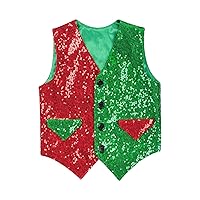 iiniim Kids Boys Sequined Vest Christmas Santa Elf Costume Hip-hop Jazz Dance Performance Waistcoat Tops