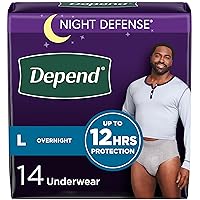Depend Night Defense Adult Incontinence Underwear for Men, Disposable, Overnight, Large, Grey, 14 Count, Packaging May Vary